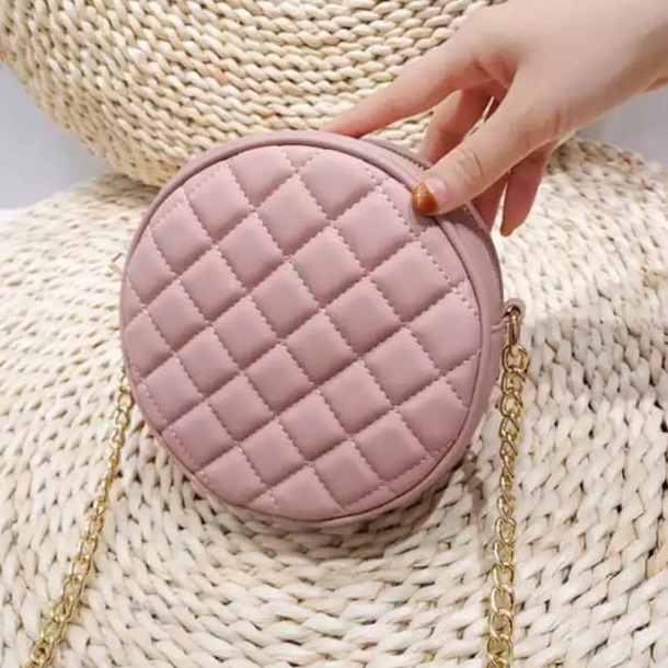 Atdiva Tas Selempang Wanita Bulat Dengan Tali Rantai / Tas Selempang Mini Kecil Cewek