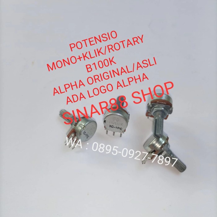 Potensio Mono+Klik/Rotary Mono B100K B 100K 100 K Alpha Logo Original