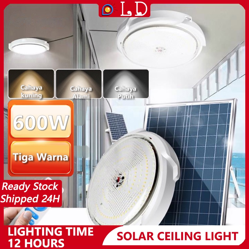 [COD] 600W Lampu Solar Tiga Warna Indoor Lampu Emergency LED Hidup/Mati Otomatis Solar Ceiling Light Corridor Waterproof Lampu LED Lampu Tenaga Surya-Cahaya Putih / Cahaya Kuning / Cahaya Alami