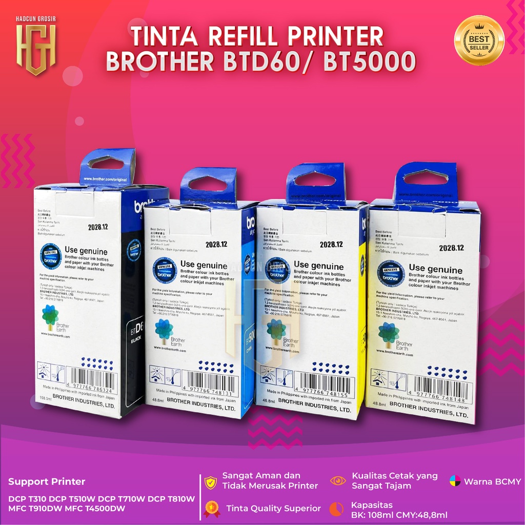 Tinta Brother BTD60 Black Tinta Printer DCP T300 T500W T700W T800W T310 T510W T710W T810W