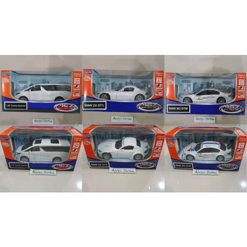 apolo msz metal speed zone die-cast metal 1:38-46 1:42 toyota alphard bmw z4 gt3 bmw m3 dtm performa