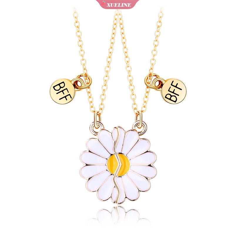 2pcs BFF Kalung Wanita Pecah Daisy Liontin Sahabat Kalung Fashion Pasangan Persahabatan Perhiasan Hadiah Anniversary [ZXL]