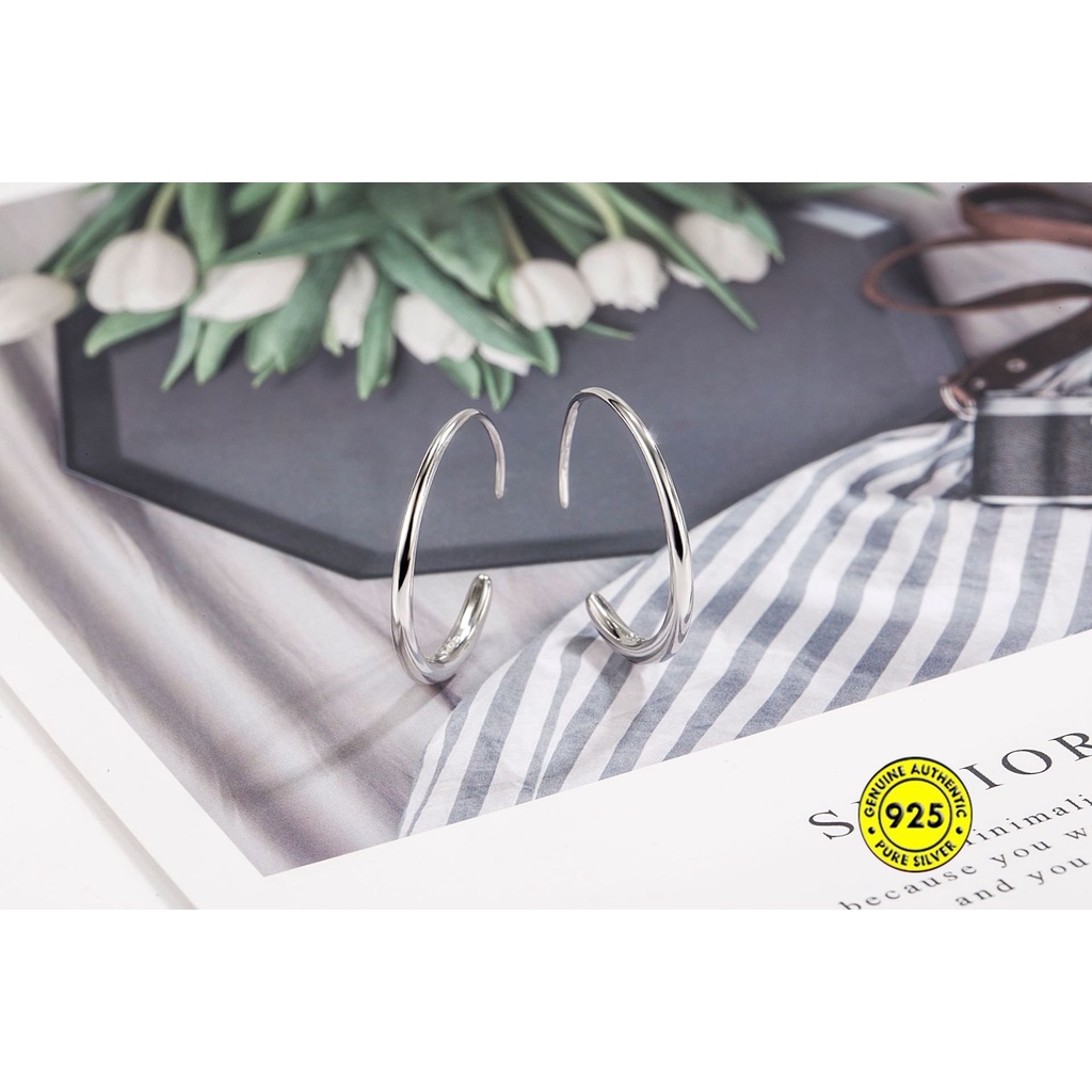 Anting Garis Glossy Anting Ring Bulat Simple C Word Ear Hook U1179