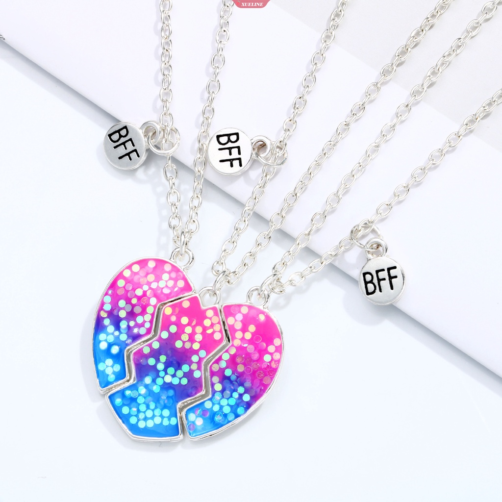 Fashion 3pak Bff Hati Liontin Kalung Rainbow Enamel Patah Hati Liontin Pada Rantai Kalung Untuk Wanita Gadis Perhiasan Hadiah [ZXL]