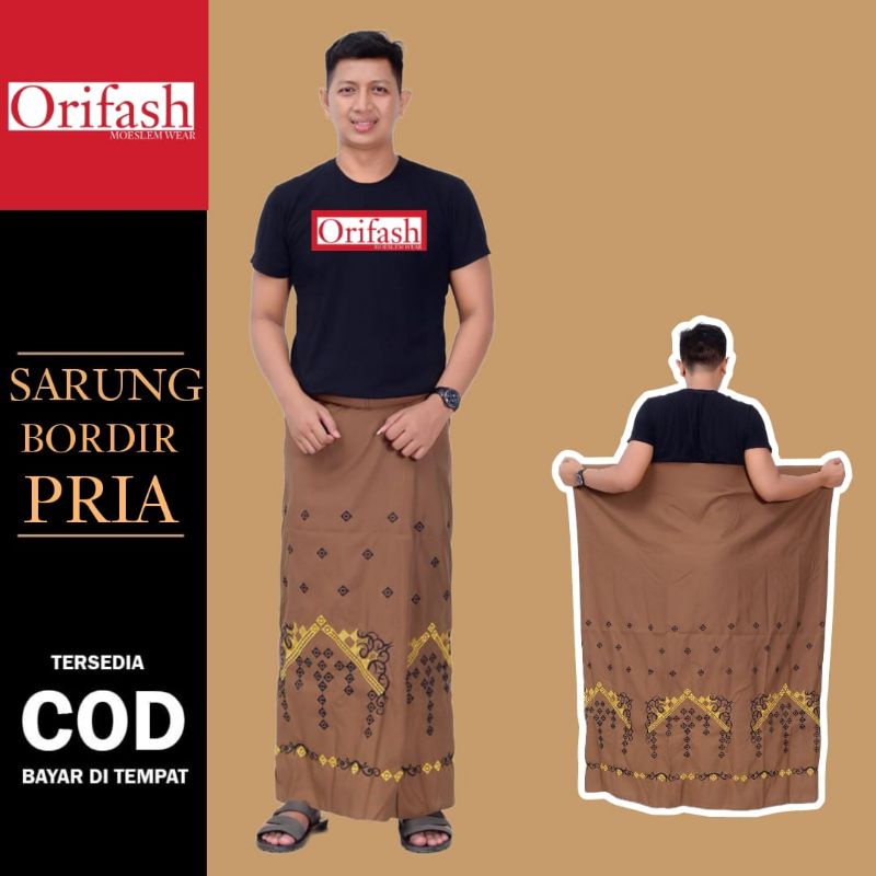 ORIFASH- SARUNG BATIK BORDIR POLOS BAWAHAN MUSLIM PRIA DEWASA BAHAN KATUN HALUS TEBAL