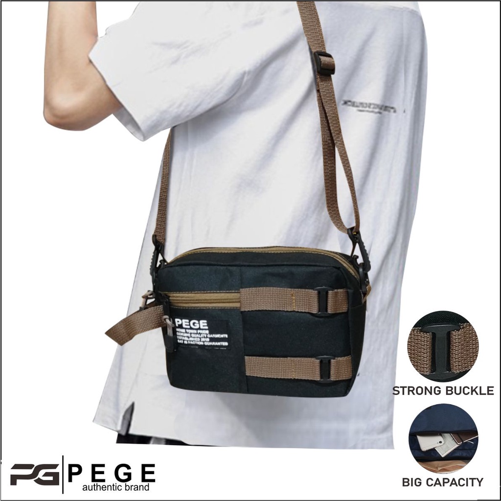 Tas Selempang Bahu Pria PEGE Adonis 2in1 Model Casual Bisa Slingbag Dan Pouch - PG 8941