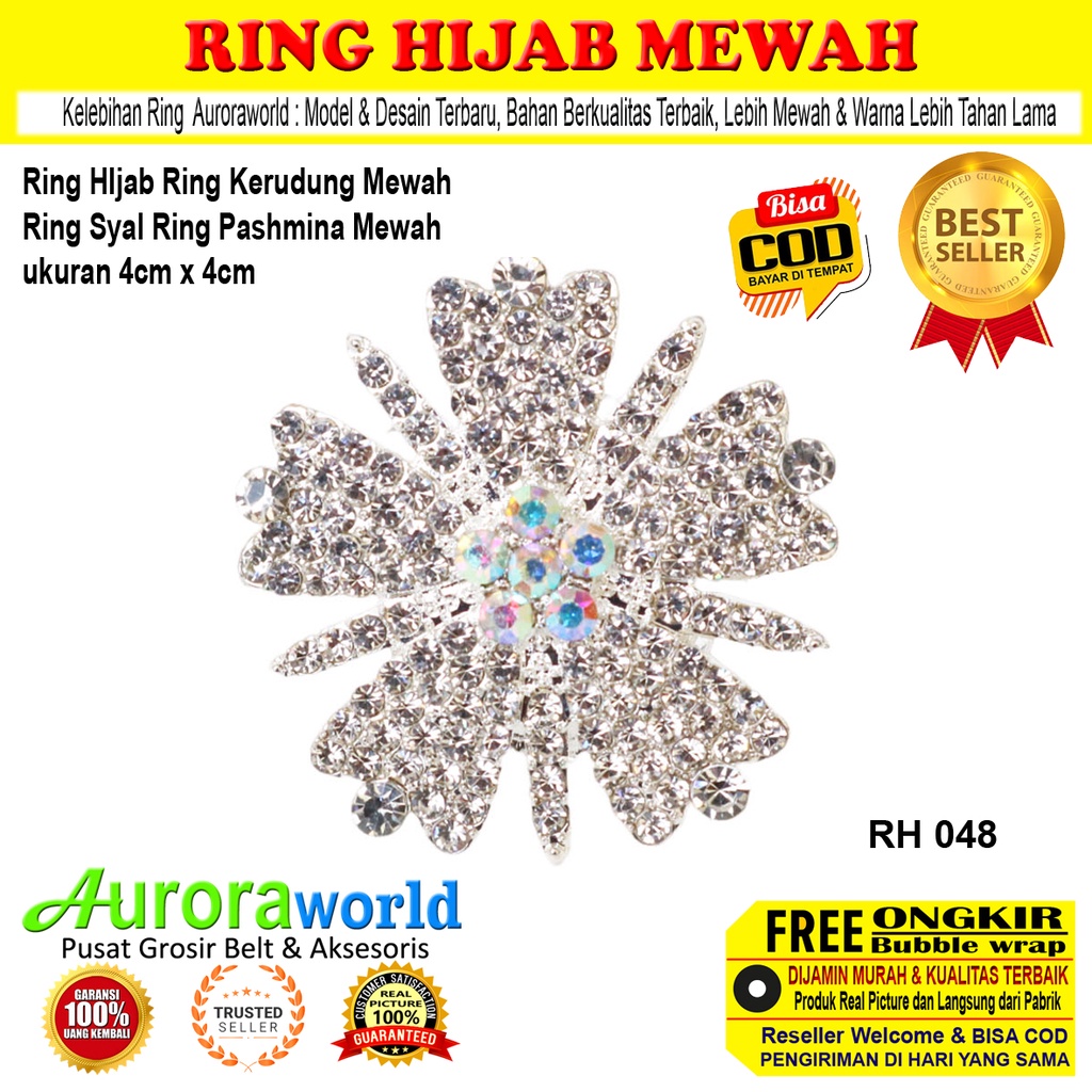 Auroraworld Ring kerudung hijab ring syal permata Ring Pashmina Berlian mutiara Mewah bros cincin kerudung scarf fashion terbaru anti hitam bisa COD RH-1G