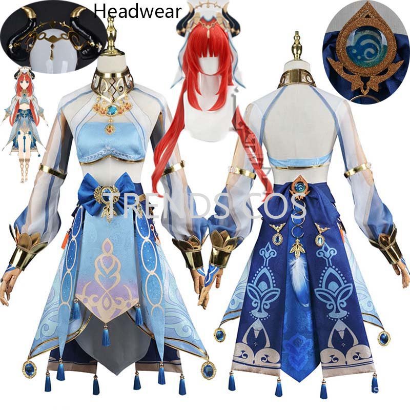 Permainan Genshin Dampak Sumeru Nilou Cosplay Kostum Nilou Hydro Full Set Hiasan Kepala Syal Wig unt