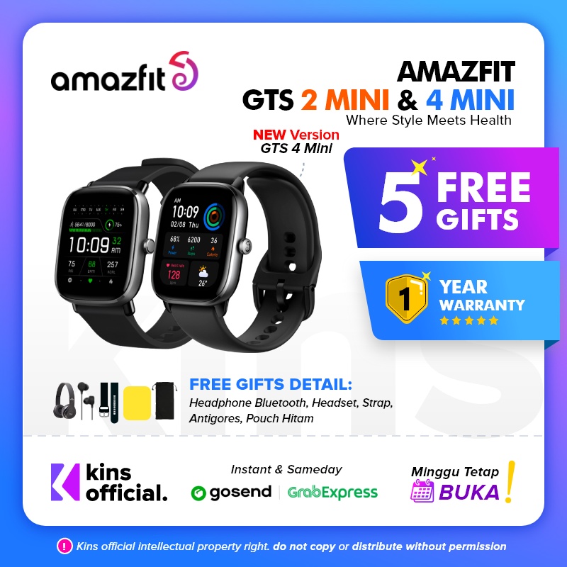 Amazfit GTS 2 Mini Smartwatch 1.55&quot; AMOLED Screen GPS Jam Tangan 5 ATM Waterproof 70 Sports Modes SpO2