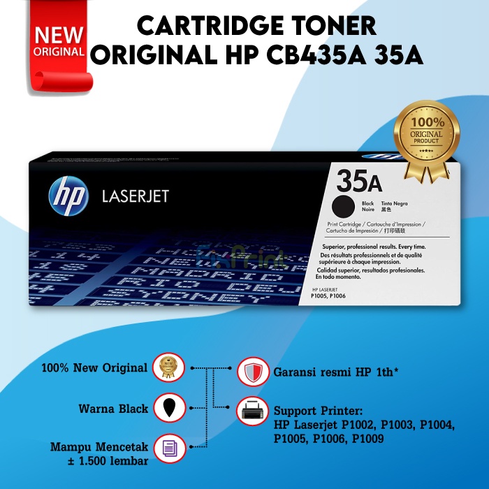 Cartridge Toner Original H CB435A 35A Printer H Laserjet P1002 P1005