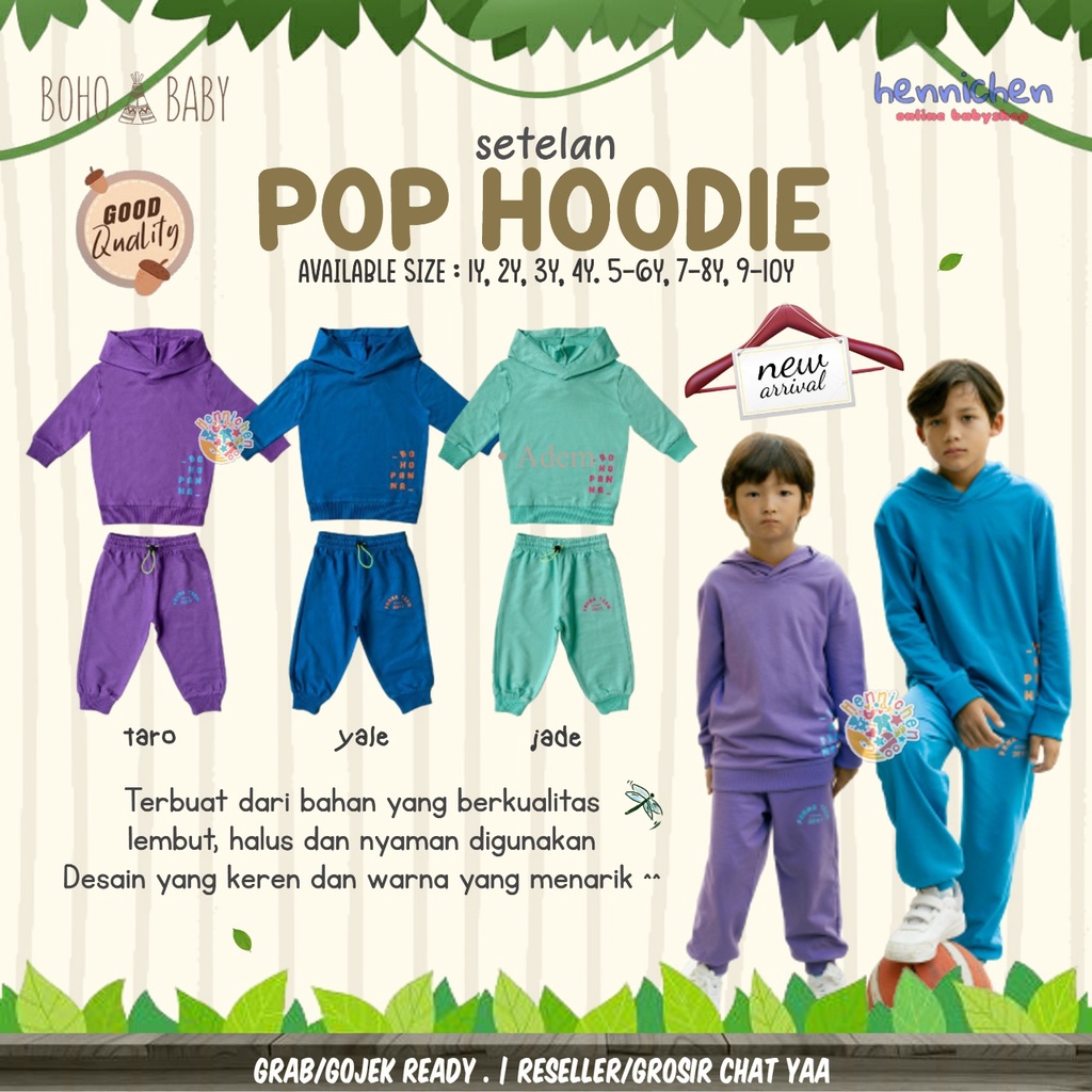 BOHOPANNA POP HOODIE SET SETELAN HOODIE ANAK BAJU PANJANG CELANA PANJANG ANAK BOHO BABY 1 - 10 TAHUN