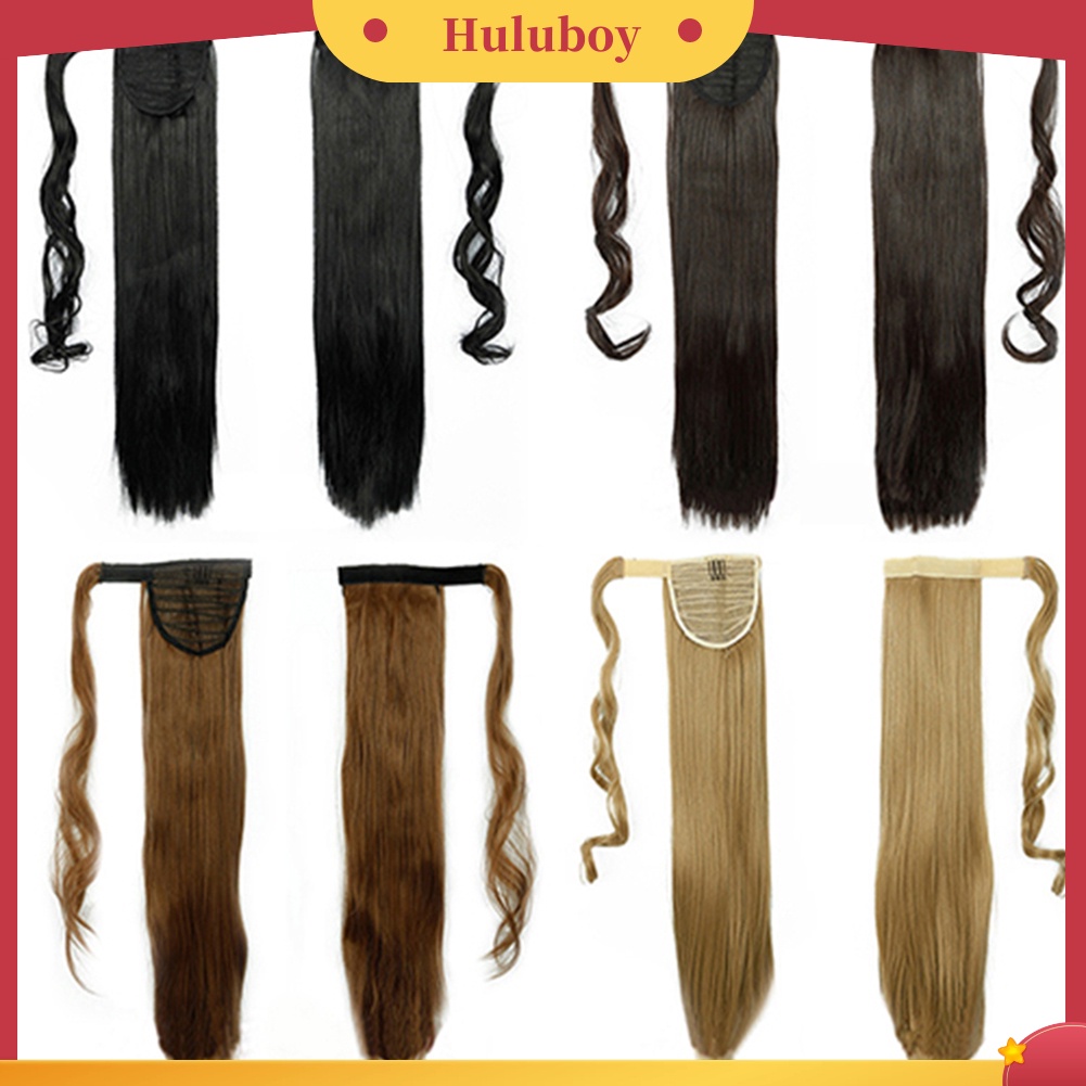 Wig Rambut Ekstensi Model Panjang Lurus Gelombang Dengan Klip Untuk Wanita