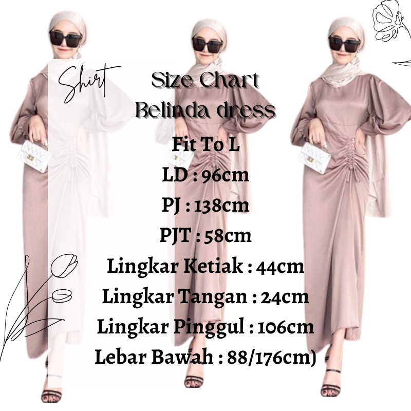 Baju Gamis Kondangan Wanita Dewasa Zipper Belakang Belinda Dress Kondangan Mewah Simpel Bahan Satin Premium Tali Serut LD 100 Fit To L Fashion Pesta Muslim Wanita Terbaru