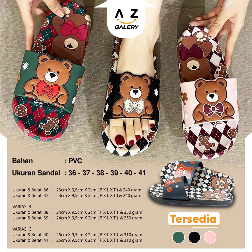 Sandal Slop Flat Wanita Model Slip On Cewek Motif Fashion Style Sendal Santai Nyaman Lentur Empuk PVC Azgalery SPT-43