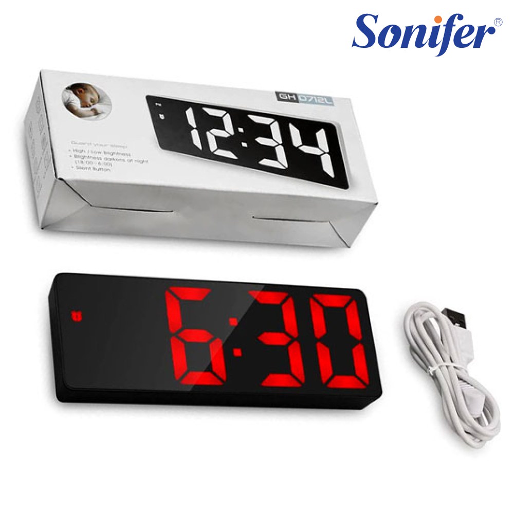 Jam Meja Digital Mini Led Weker Alarm Clock Mirror GH-0712 Merah