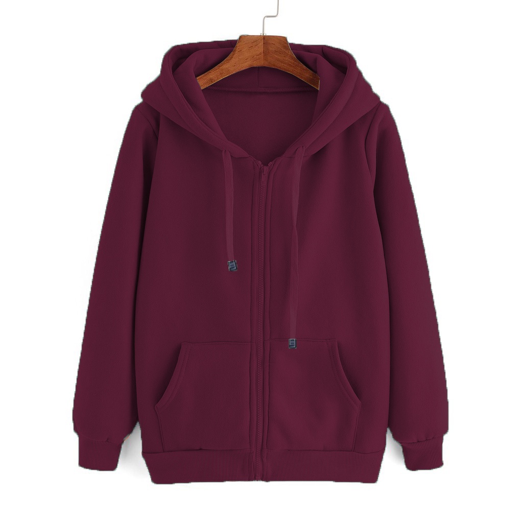 JAKET ZIPPER HOODIE POLOS JACKET RESLETING BURGUNDY PRIA WANITA UNISEX MJL STORE