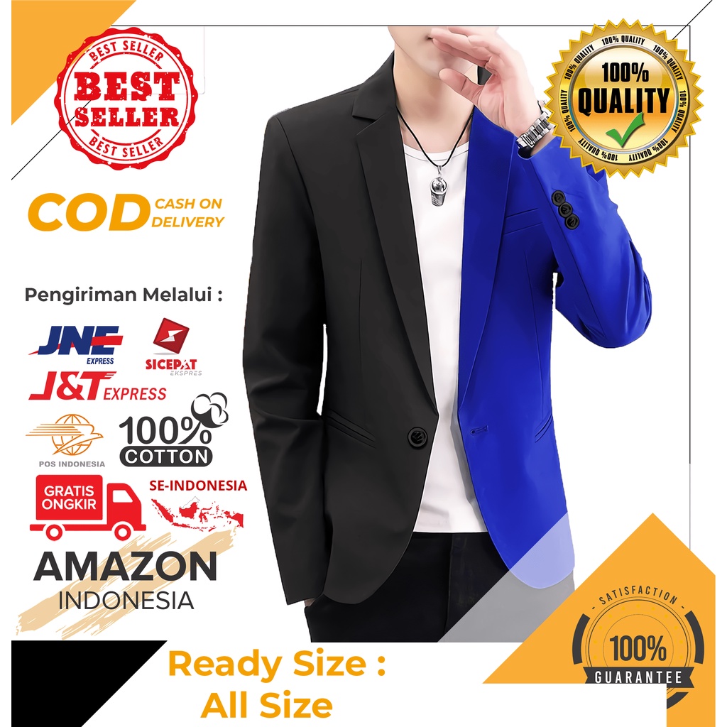 BLAZER BLAZZER JAS PRIA COWOK WARNA HITAM BIRU KEREN BAHAN TEBAL ELASTIS SLIM FIT NYAMAN DIPAKAI PREMIUM ASLI