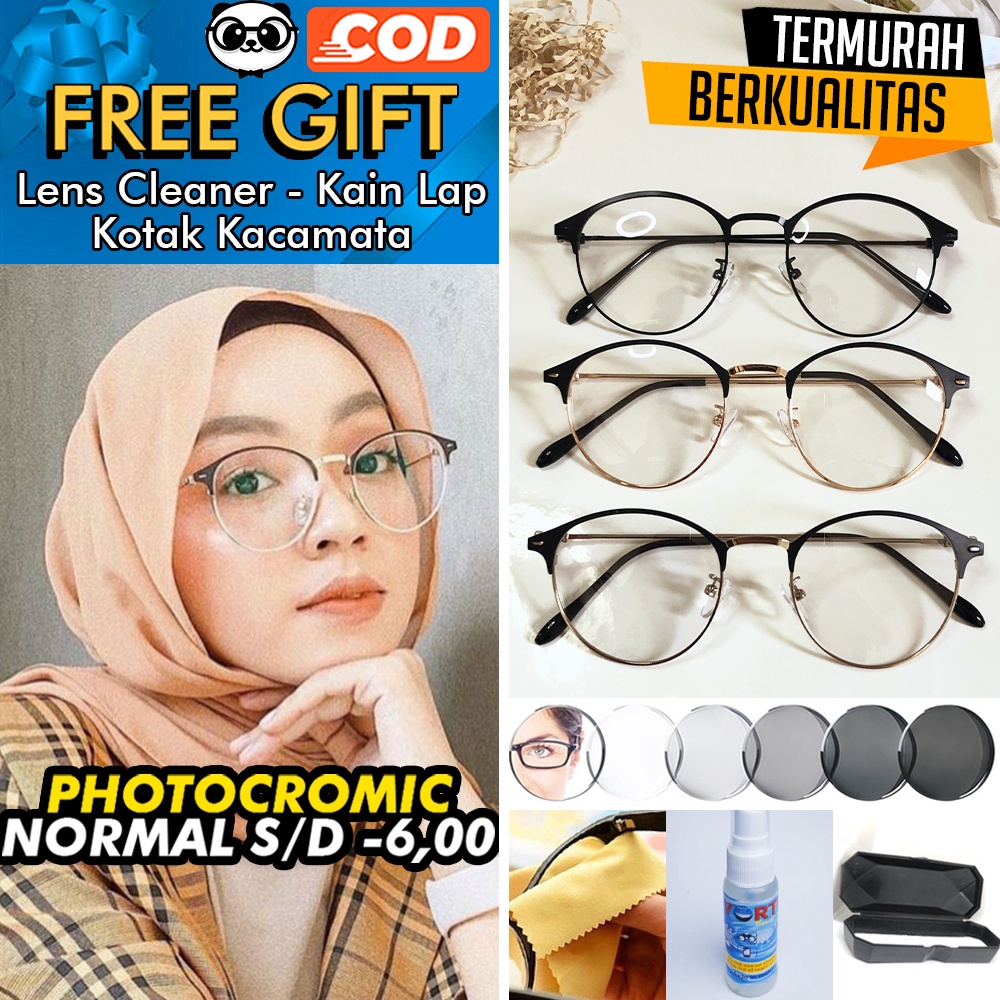 Kacamata PHOTOCROMIC 1920 ori Lensa Berubah Warna di Luar Ruangan Anti Radiasi UV Sunglass Blueray Bluecromic Minus/Plus Korea Fashion Pria &amp; Wanita Oval