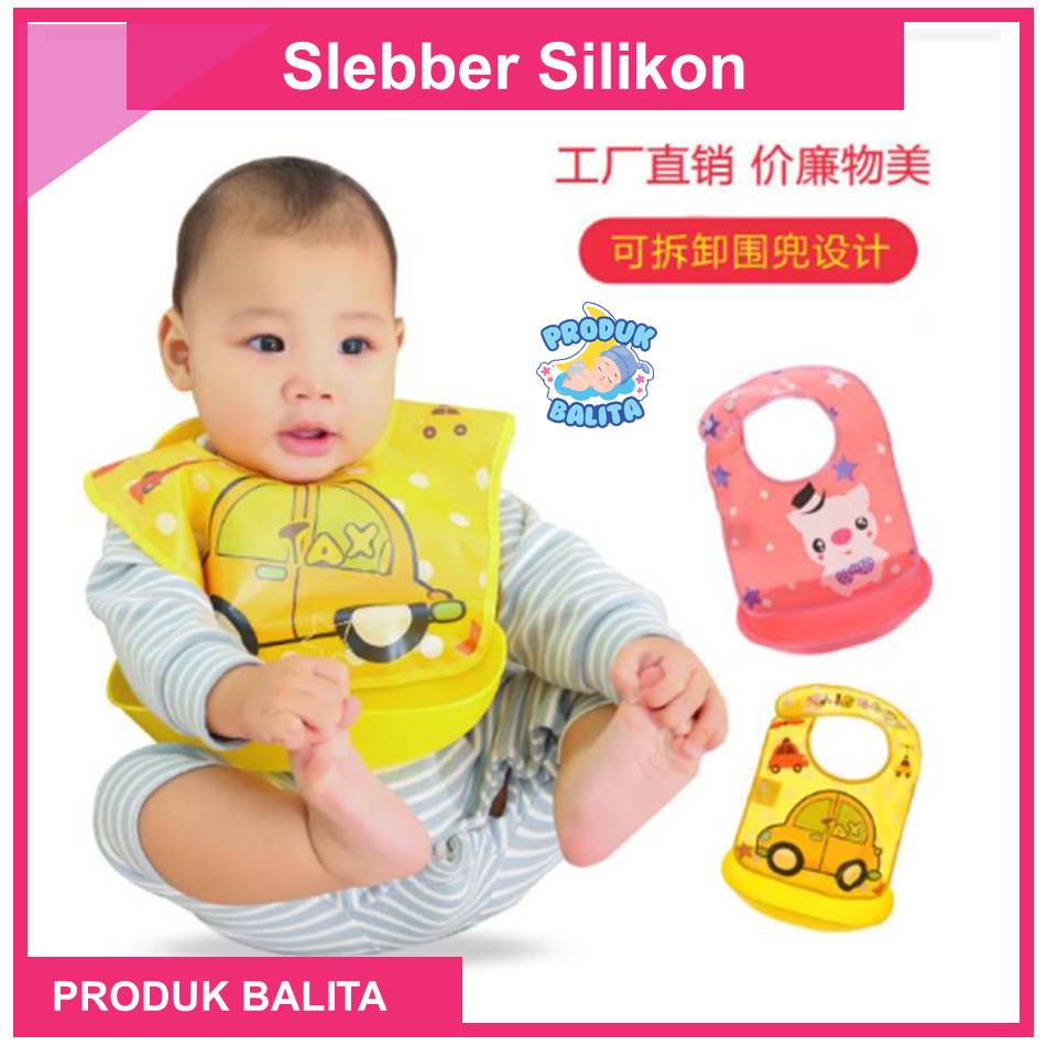 Slebber Bayi Silikon Plastik Celemek Makan Untuk Bayi Plastik Motif Lucu