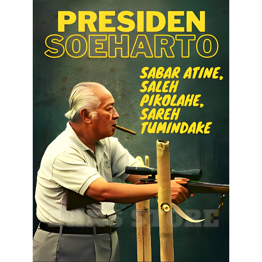 Poster Presiden Soeharto Menembak Hiasan Dindiing aesthetic Bahan MDF