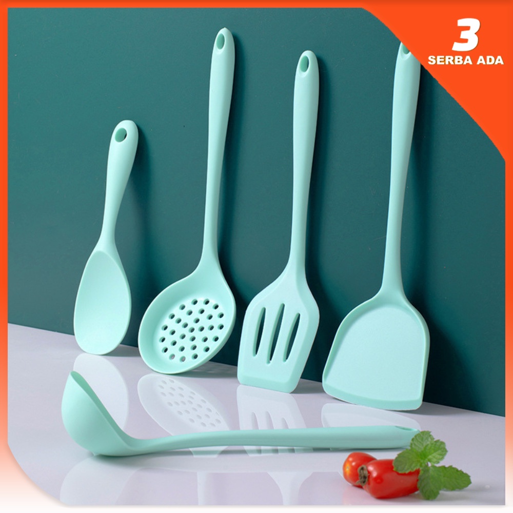 Spatula Set Silikon Tahan Panas Warna Biru / Alat Masak Set Anti Lengket / Spatula Sodet Sutil Kuas Sendok Nasi Centong Sayur Saringan kocokan Telur