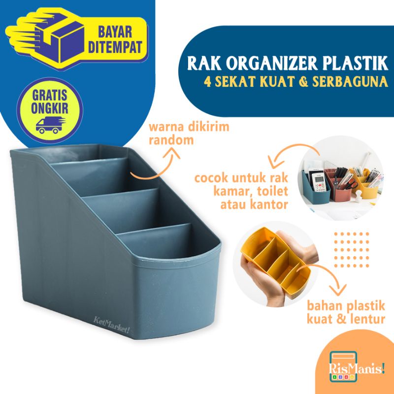 4 GRIDS ORGANIZER BOX - Rak Plastik 4 Sekat Kotak Tempat Penyimpanan Serbaguna Keranjang ATK Storage Meja Kerja Alat Tulis Peralatan Makeup Rias Perlengkapan Mandi Remote TV AC