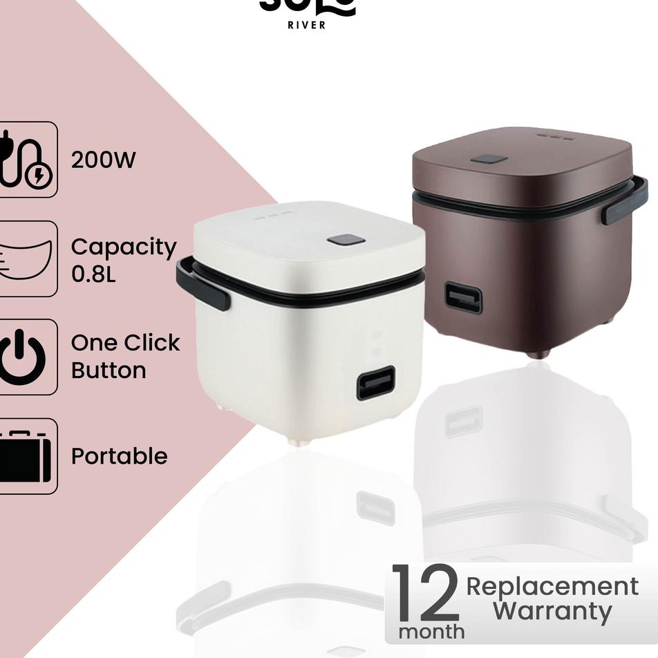 Sekarang Ada SOLO RIVER Smart Rice Cooker Mini 0.8 L Penanak Nasi Minimalis Praktis 200 Watt