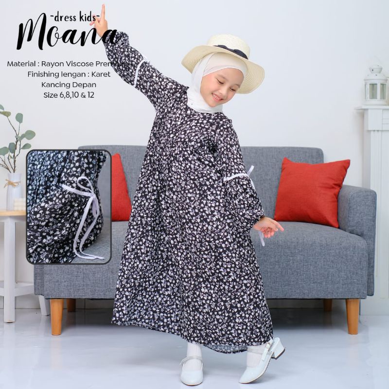 Terlaris - Gamis Anak Motif Bunga Homey Dress Anak Moana Gamis Anak Muslimah Usia 4-12tahun Bahan Rayon Viscose Premium Nyaman Dipakai| Bisa Cod