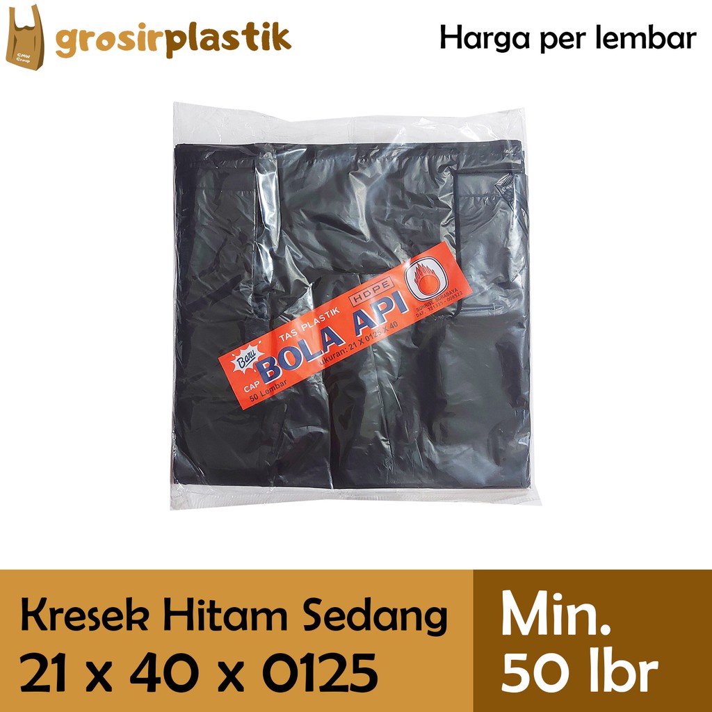[LBR] GK04 Kantong Plastik Hitam 21x0125x40 min 50 lbr Kresek Bola Api