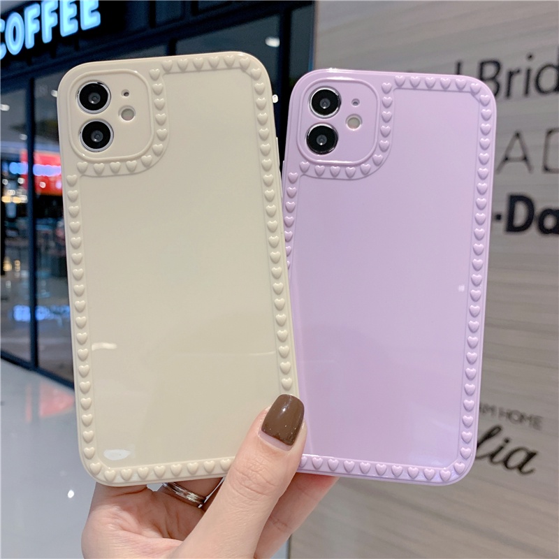 Casing Ponsel Bahan Silikon Warna Permen Untuk IPhone 14 Pro Max11 12 13 Pro X XR XS Max7 8 Plus Bingkai Love Hati Lucu Soft Cover