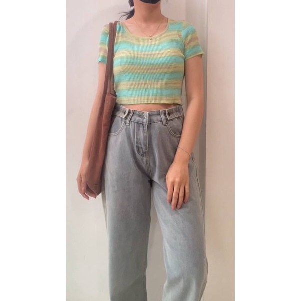 YIU YIU Rajut - Knitwear Crop Top Lengan Pendek Korean Style