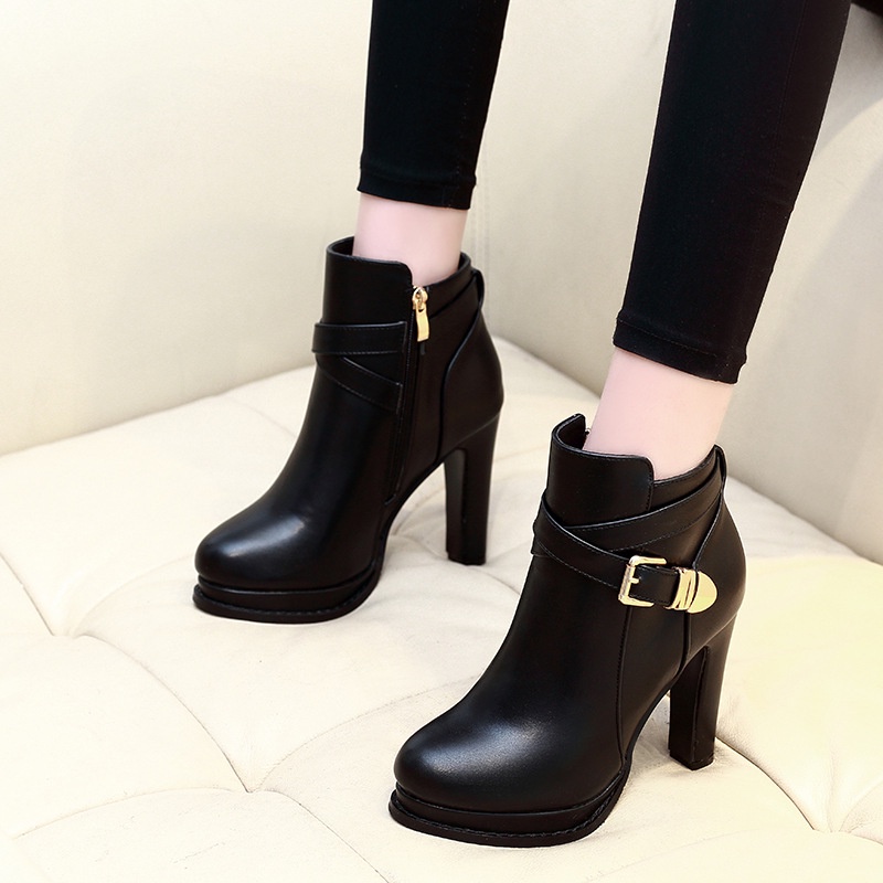 ✅PINKEY P116 Fashion Women Boots Shoes PU Leather Breathable Chunky High