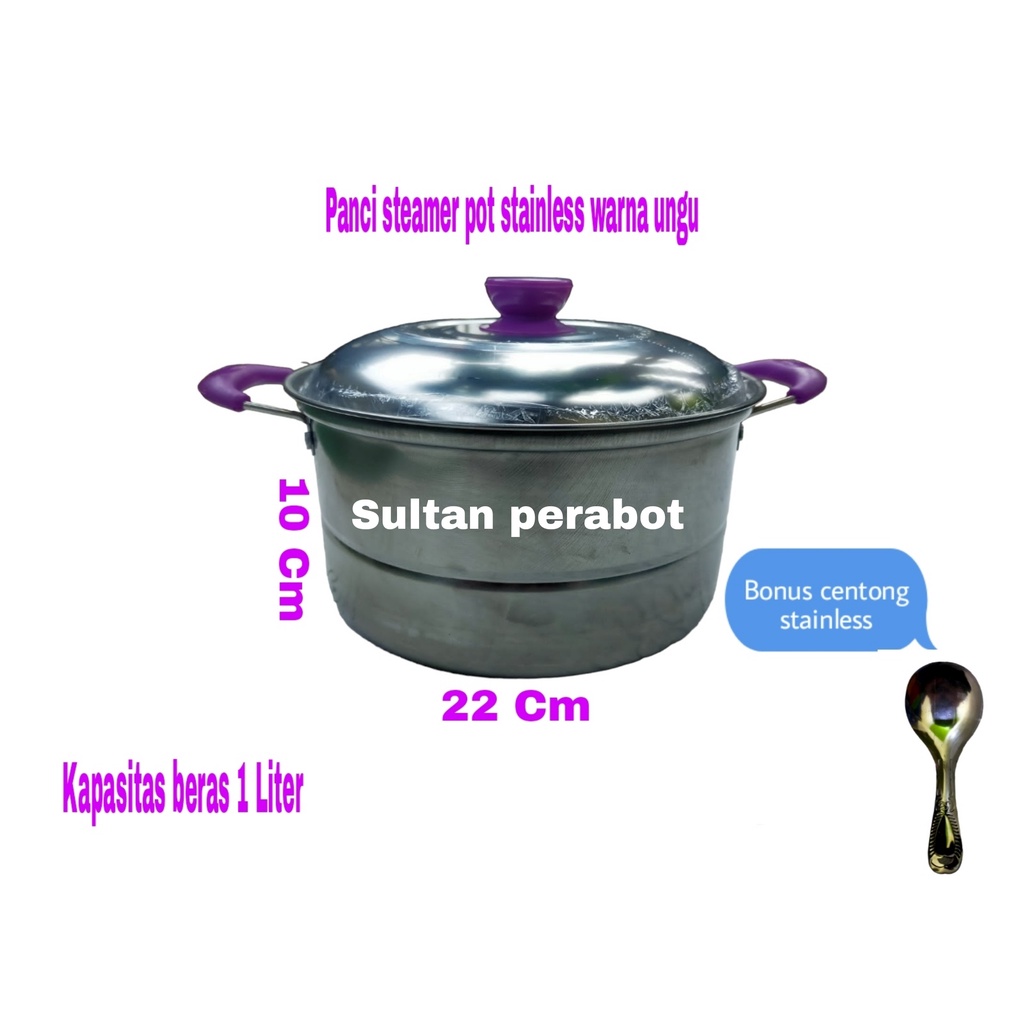 Panci sup soup pot 16cm 18cm 20cm 22cm 24cm stainless steel + tutup warna ungu free irus