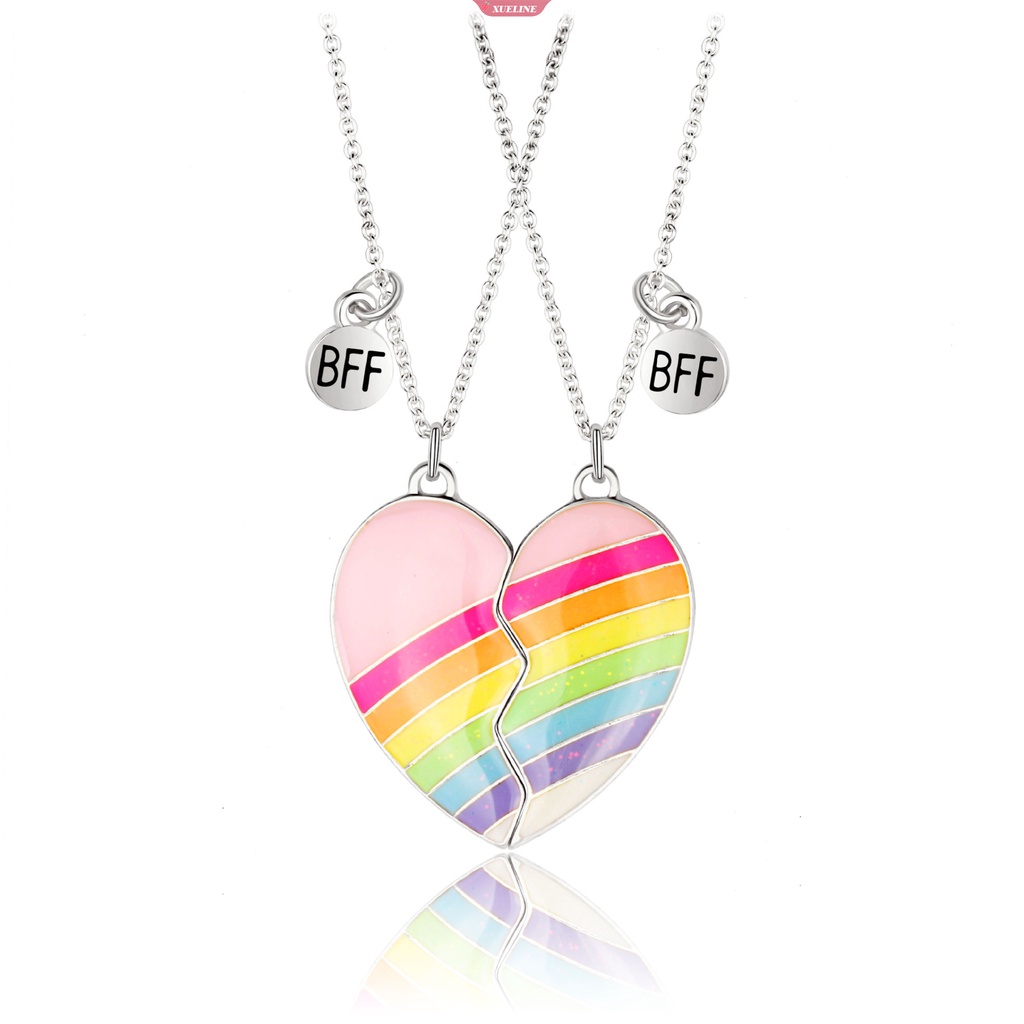 New rainbow heart friendship Kalung Gadis magnet attract best friend Liontin Hadiah Hari Valentine Perhiasan Pasangan 2 Pcs/set [ZXL]