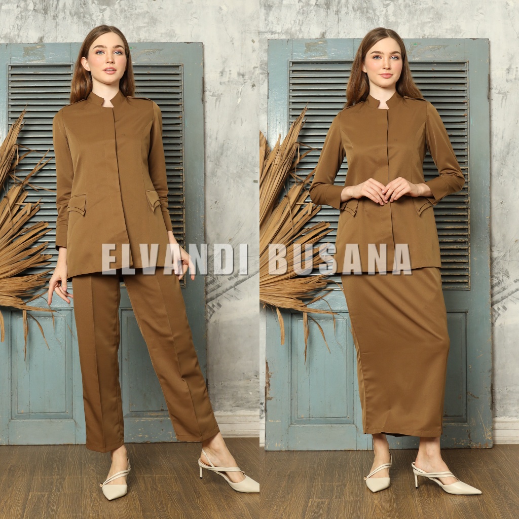 SETELAN JAS WANITA B&amp;V LYNELLE / SERAGAM KERJA BLAZER WANITA / SERAGAM GURU / SETELAN BAJU GURU WANITA - 6609 KHAKI TUA