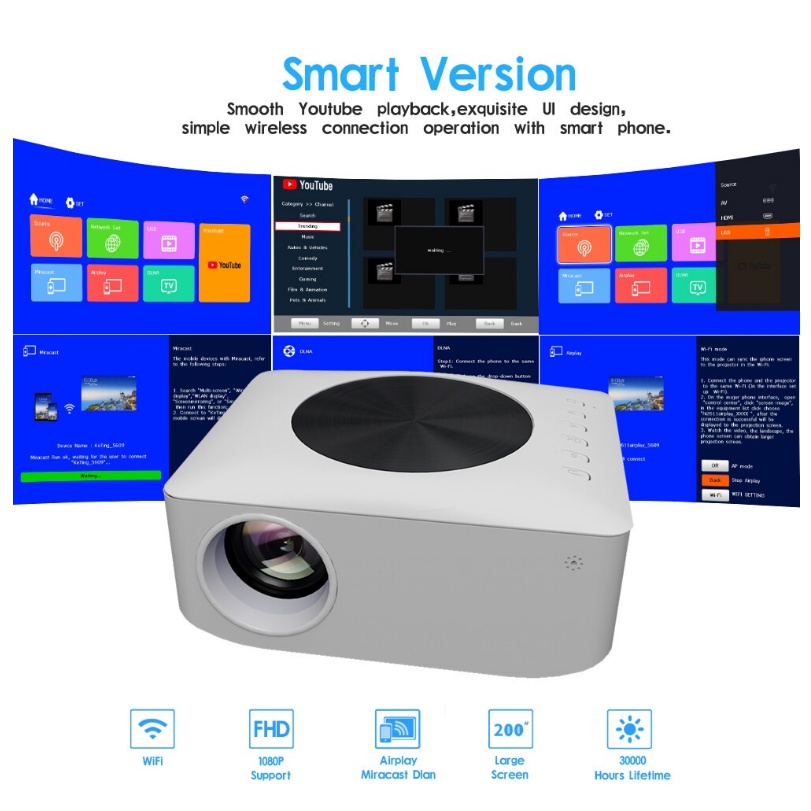 ⚡⚡Proyektor WIFI 5500 Lumens 1080P T9/T5/T3 Proyektor for HP phone HD supports Android/Bluetooth With TV Stick/HDMI/VGA/Laptop