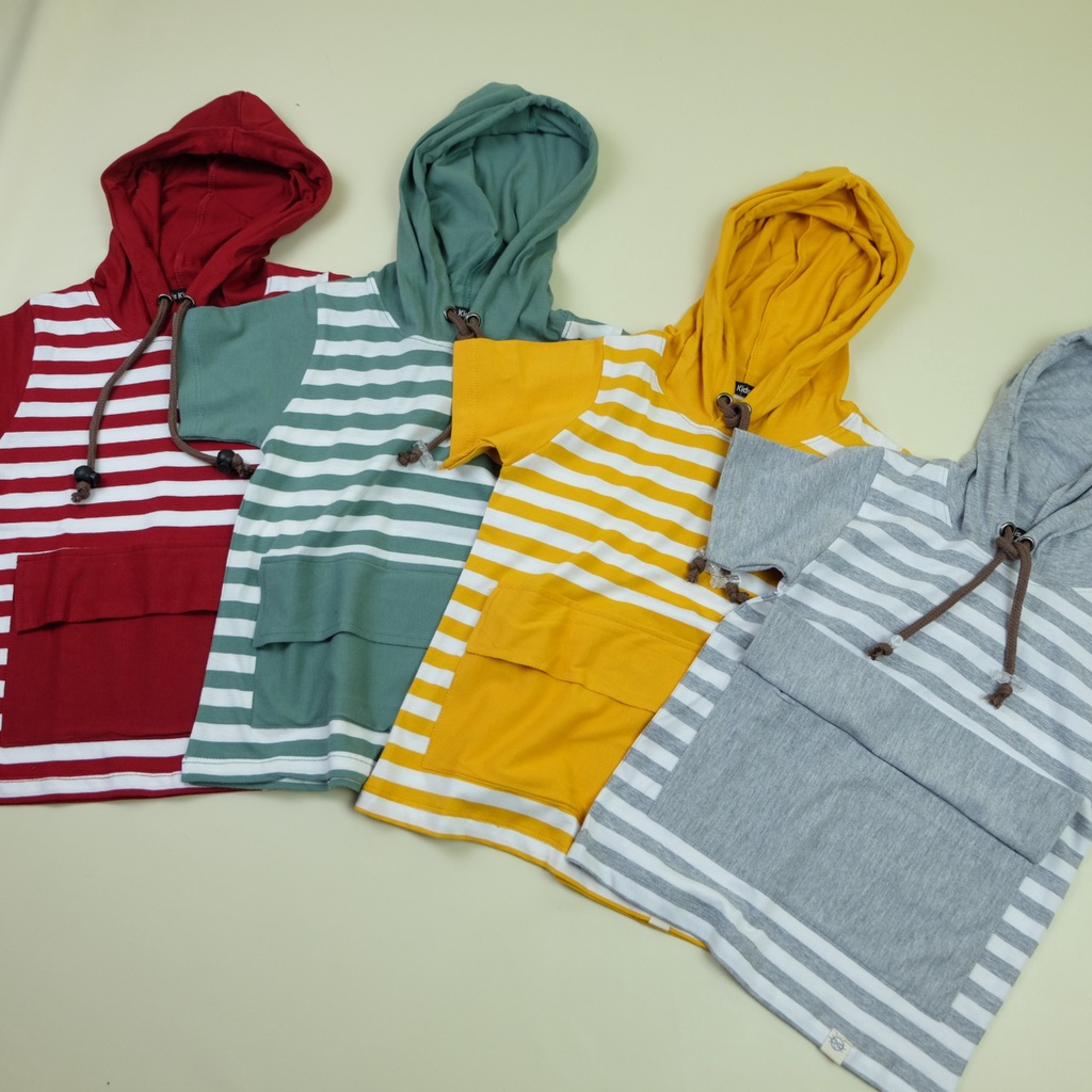 Hoodie Stripe Kaos kupluk topi motif stripe anak Laki-laki &amp; baju garis perempuan bahan cotton combed 30s