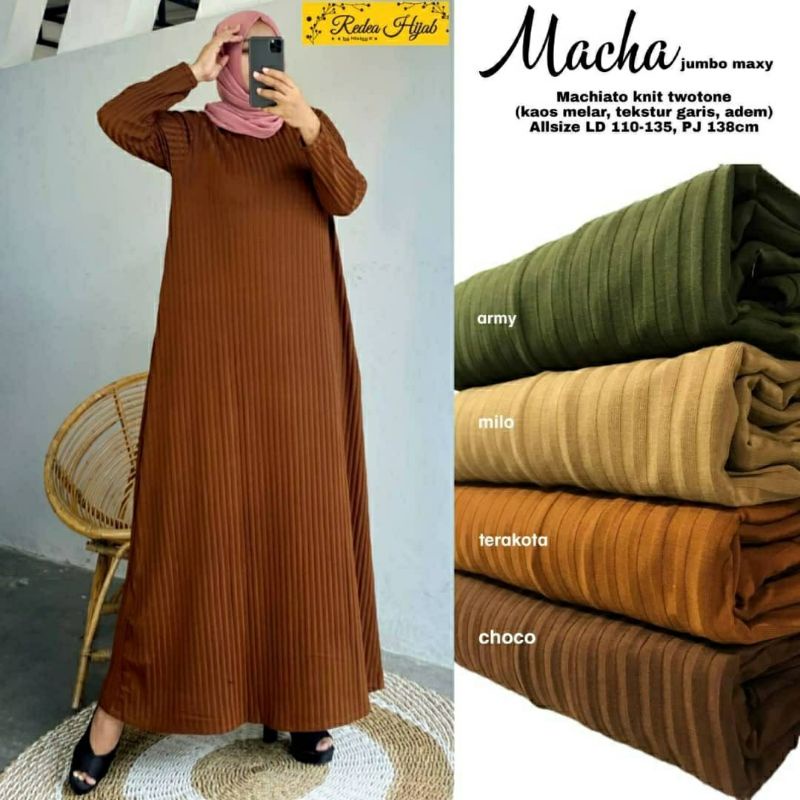 Macha Jumbo Maxy, GAMIS WANITA MUSLIM CANTIK JUMBO FIT XL-XXXXL LD 110-135 BAHAN KNIT TWOTONE TERMURAH OOTD