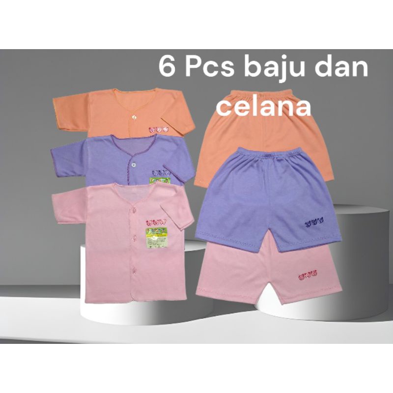 6 Pcs/3 Stel Baju Dan Celana Bayi Baru Lahir Stelan Newborn Lengan Pendek Girl Series talitababy