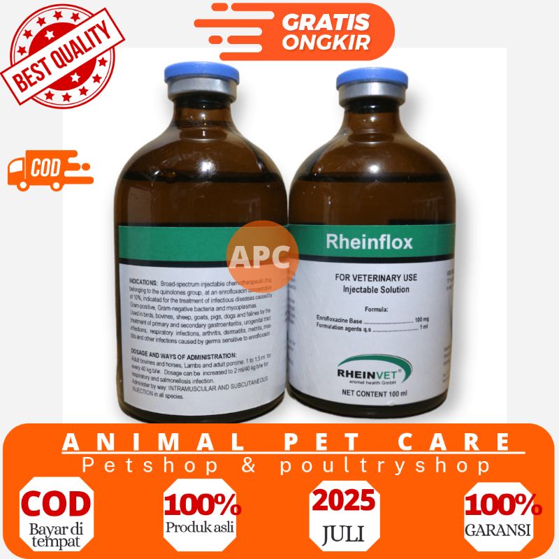 Rheinflox 100 ml - Enrofloxacin 10% Seperti Interflox Roxine - Obat Hewan Antibiotik