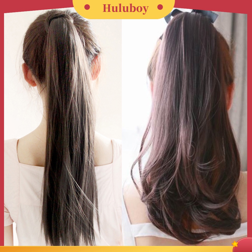 Wig Rambut Extension Ponytail Model Panjang Lurus Keriting Dengan Klip Pita
