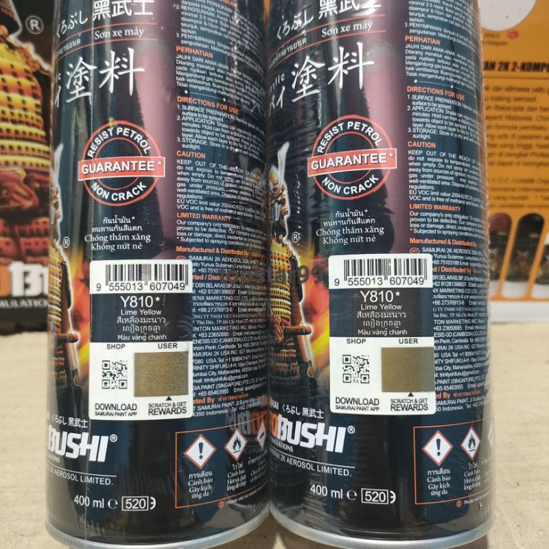 Pilok Pilox Cat Samurai Lime Yellow Y810 Kuning Jeruk 400ml Cat Semprot Samurai Paint Kurobushi Aerosol