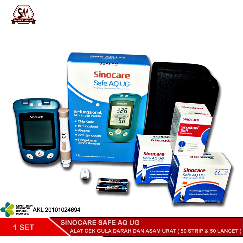 Alat Cek Gula Darah dan Asam Urat Sinocare Safe AQ UG (Alat, Strip &amp; Lancet)