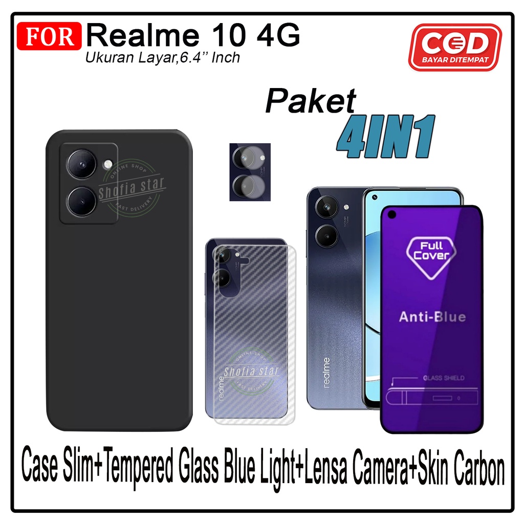 PAKET 4IN1 Case Realme 10 4G Softcase Slim Black Premium Casing Protect Camera