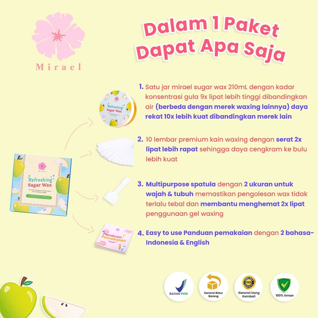 MIRAEL Brightening Strawberry, APEL, HONEY, GREEN TEA Sugar Waxing Kit 210ML