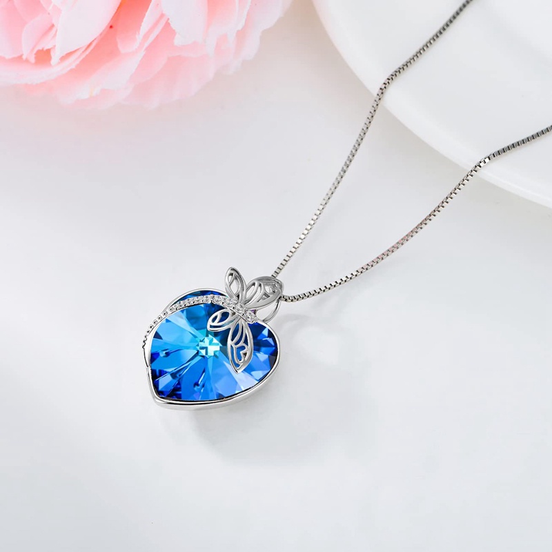 Kalung Guci Capung Untuk Abu Bahan Sterling Silver925 Dengan Perhiasan Cremasi Kristal Hati Biru Untuk Wanita