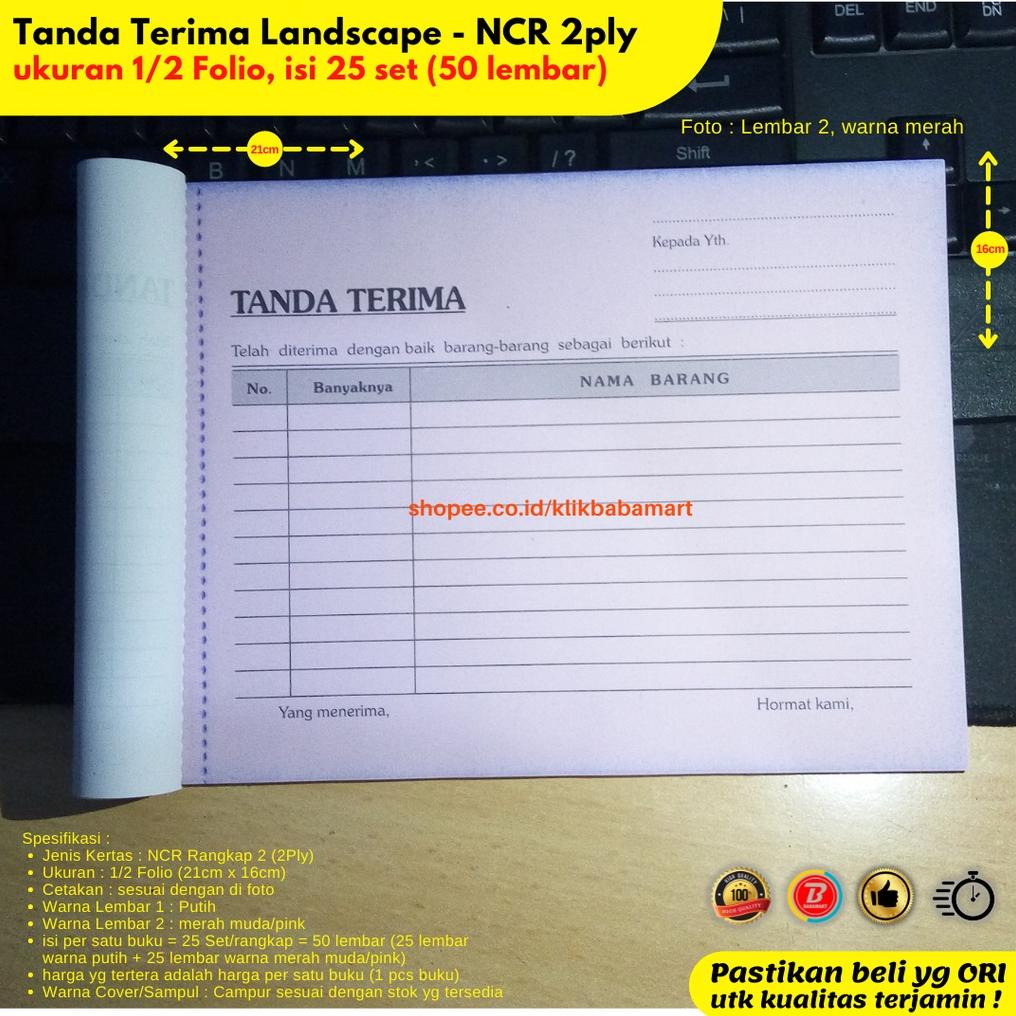 

[K-8&O ㊛) BUKTI TANDA TERIMA BARANG LANDSCAPE 1/2 FOLIO 2 RANGKAP 2 PLY PUTIH MERAH viral