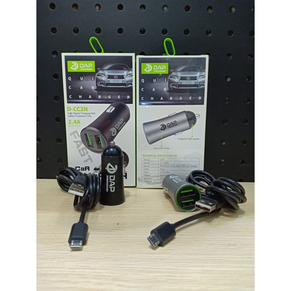 Car Charger Dual Port USB 2.4A DAP D-CC2N Charger Mobil + Micro cable