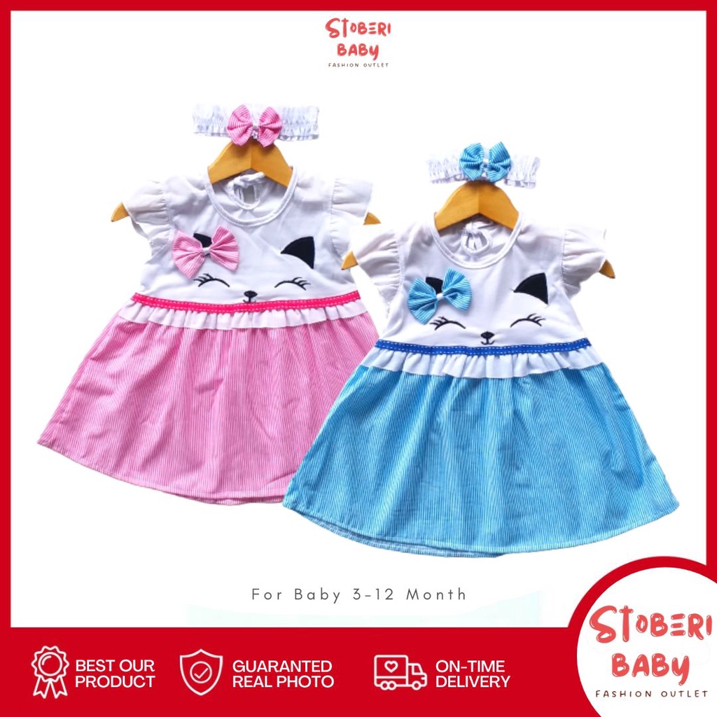 stoberi baby - (EXCLUSIVE ON STOBERI BABY) Dress Bayi Motif Animal Lucu Baju Bayi Perempuan / QIU2 SLEEPY CAT