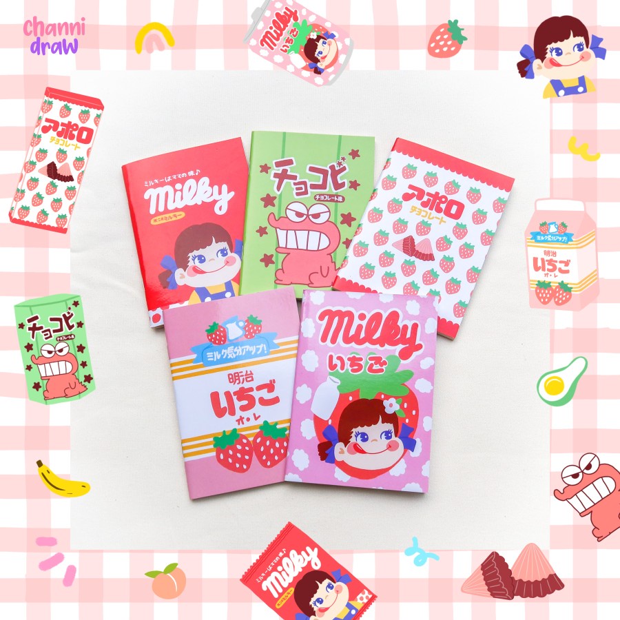 

Mini Notebook Channidraw |Buku Tulis JapanSnack, KoreanSnack | Buku kecil polos | Souvenir buku tulis lucu dan unik